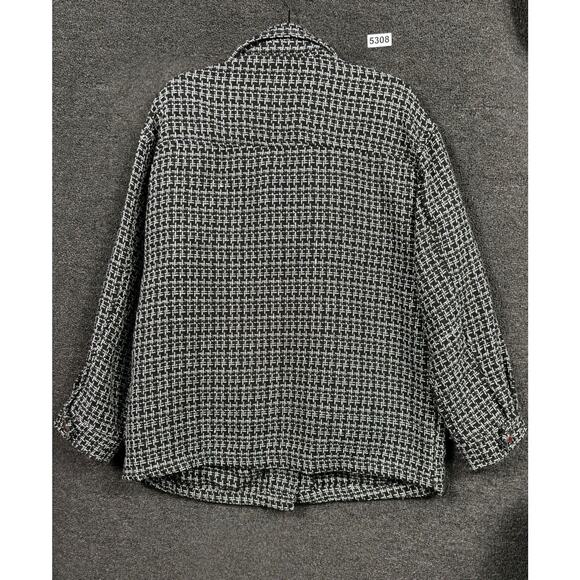 STOOSH Jacket Womens XL Black White Tweed Boucle Shacket Check Snap Front Warm - Picture 2 of 8